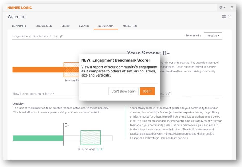 Higher Logic Engagement Benchmark Score tool