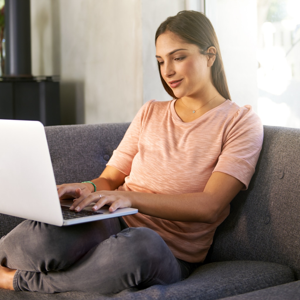 woman using federated search to find what she's looking for on organization's website